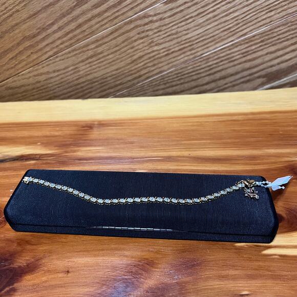 Tennis Bracelet Heart Diamond & Ruby Accent 18K Gold Over Sterling Silver NEW - Picture 2 of 11